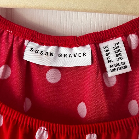 Susan Graver Red White Stripe Polka Dot Blouse Plus Size Women’s 2X - Picture 2 of 9